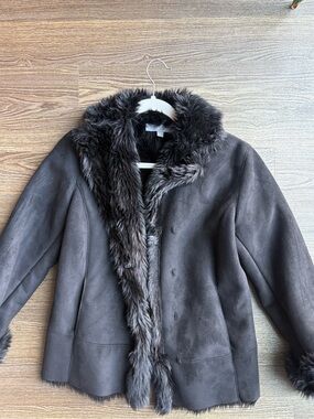 Ann Taylor Faux Fur Trim Suede Jacket